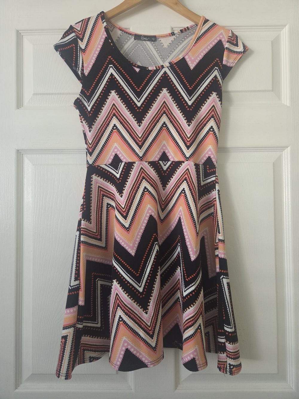 Pinc Women's Chevron Fit & Flare Dress in Black and Pink Large